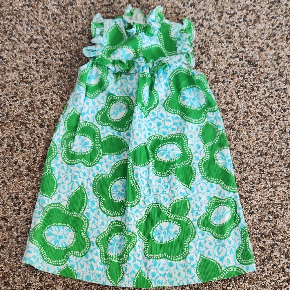 Vintage Liberty House Nalii Honolulu Green‎ and Blue Floral Kids Dress